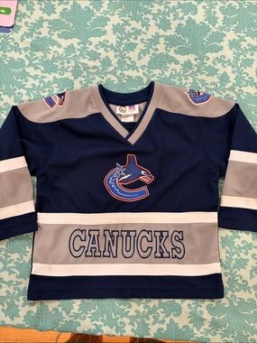 NHL Canucks Navy and Gray Kids Hockey Jersey